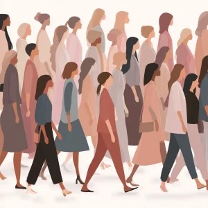 Create an elegant and minimalist illustration featuring a crowd...