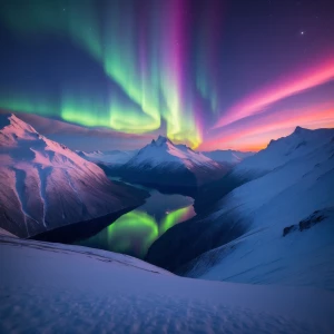 Mountains glowing under aurora borealis
