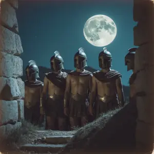 Illustrate a scene set in ancient Sparta, depicting a group of y...