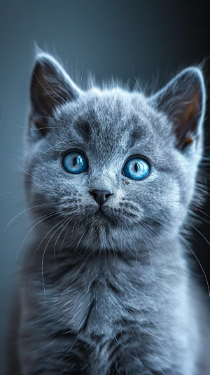 close-up adorable gray british shorthair kitten with big bright...