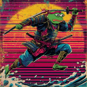 MEME PEPE in GTA art style,  Jump, fight like a samurai, in the...