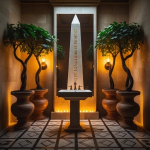Bathroom 5 – Obelisk Vanity Room: Regal bathroom with ancient te...