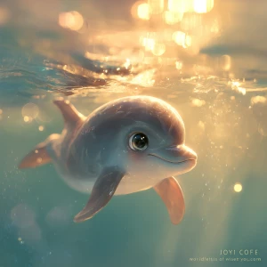 Joy the baby dolphin swimming gracefully just beneath the ocean...