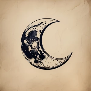 A sketch tattoo of a beautifully crescent moon, representing 82....