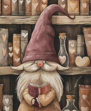 vintage watercolor illustration, Scandinavian tomte valentine gn...