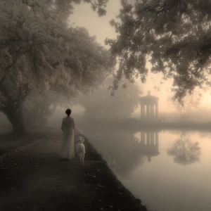 A White walking dog walking Down the Road for infinity Greek sta...