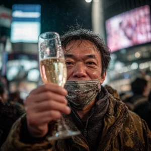 A man standing amidst the electric energy of Tokyo's Shibuya Cro...