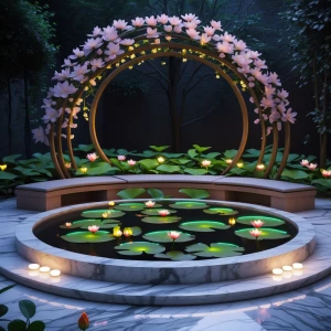 Lilypad Meditation Basin
circular pool set in marble floor, wher...