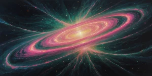 In an acrylic painting, an elusive iridescent space anomaly shim...