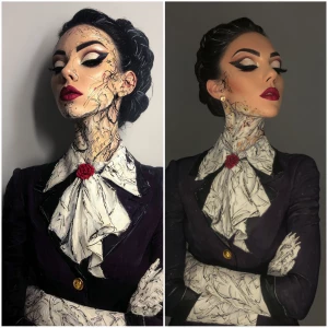 Give the the picture heavy makeup and make it full body