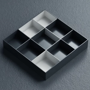 Generate an image of an 11x11 box divided into 3 distinct open c...