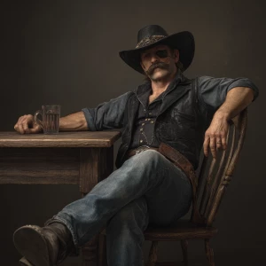 Middle aged man with a patch over his left eye and a thick brown...