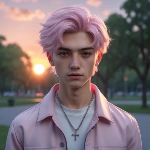 Create the image of a handsome boy around 19 - 20 with light pin...