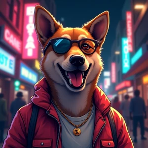 Character DOGE in GTA art style,  Eye patch, gta style illustrat...