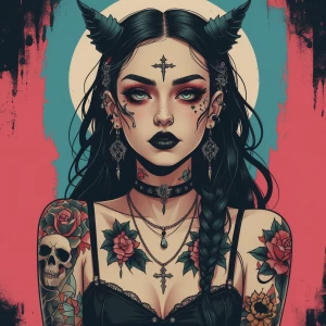 Gothic girl  with tattoos aesthetically pleasing and piercings a...