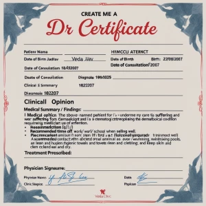 Create me a hand written dr certificate [Clinic/Hospital Name]ve...