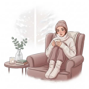 Soft pastel illustration with a light watercolor touch, cozy win...