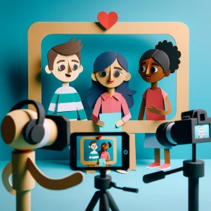 Hazme un video con 2 niñas y 1 niño, q los monitos sean de papel...