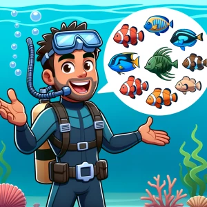 یه غواص که داره راجب ماهی ها توضیح میده