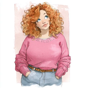 A tall white woman with a thicker body build with thick thighs,...