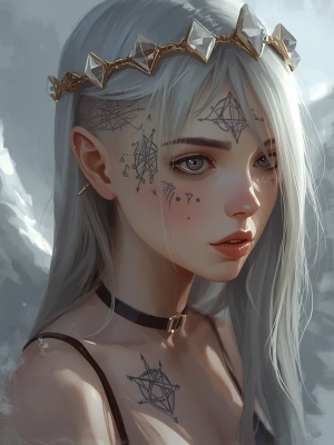 A breathtaking and aesthetic close-up fantasy portrait of a pale...