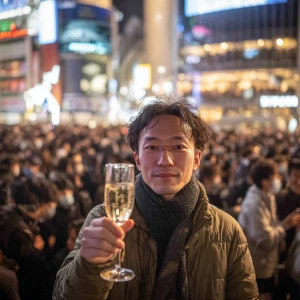 A man standing amidst the electric energy of Tokyo's Shibuya Cro...