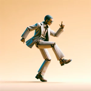 a stop motion of a action figure moon walking