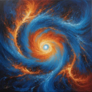 A spell of cosmic combustion captured in an oil painting, depict...
