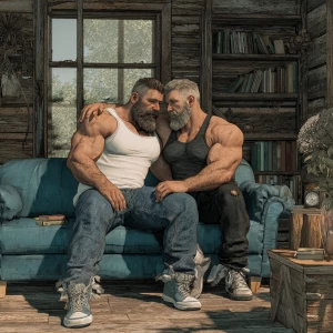 John and Bobby both men are bodybuilders both men have beards Jo...