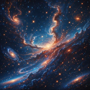 A shimmering nocturnal galactic map, alive with swirling nebulas...