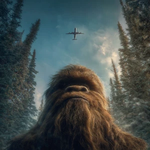 A humanoid looking hair covered Sasquatch with scraggly brown ha...