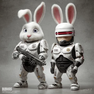 Lola bunny and buggs bunny "RoboCop-style armor" + "horizontal r...