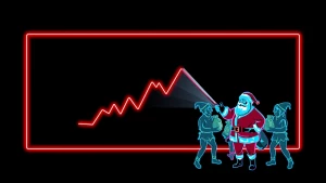 Minimalist neon banner: Black background with a red BTC chart tu...