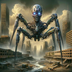 Create a visually striking image of a futuristic T-800 Spider-Ma...