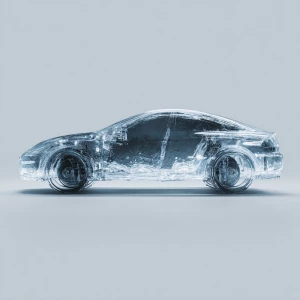 Generate an image of a car that appears to be constructed entire...