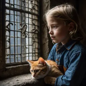In the dimly lit chamber of the London Tower, a boy prince with...