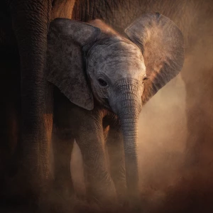 A baby African elephant named Ember, just born and damp next to...