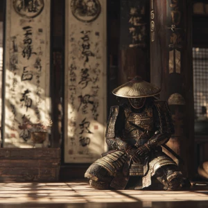 A samurai warrior feudal Japan inside the dojo