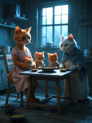 A hyperrealistic 3D cinematic vertical 9:16 scene of a humble wo...