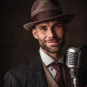 Generate a photo of a sophisticated, British man exuding profess...