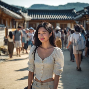 A beautiful Korean woman in her twenties visiting Andong Hahoe F...