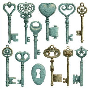 Create a transparent PNG clipart set of 16 separate elements (ea...