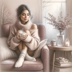 Soft pastel illustration with a light watercolor touch, cozy win...