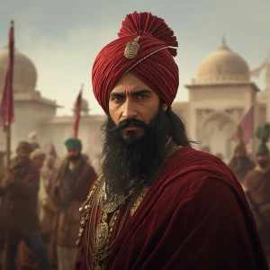 Please generate a photo of King Sher Shah Suri and The backgroun...