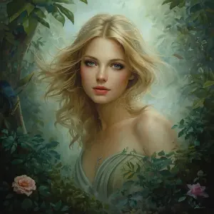 In an ethereal forest clearing, a mysterious bewitching nymph em...