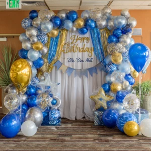 Create a realistic picture of a scene decorated with a big elabo...