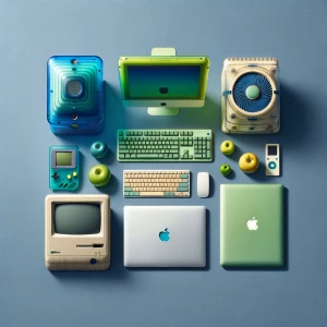an iMac g3 bondi blue, a ibook lime, an apple 2, a modern macboo...