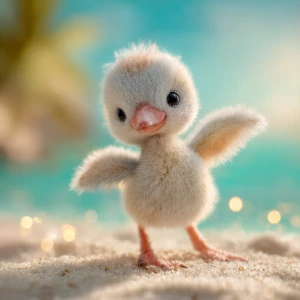 A few days old baby flamingo named Flan, with soft pale-gray chi...