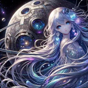 The galactic moon module appears suspended in a tranquil stillne...