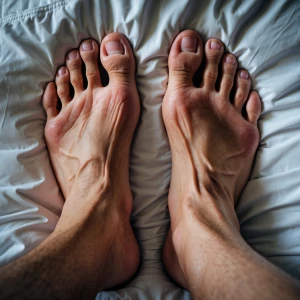 Feet on bed soles up